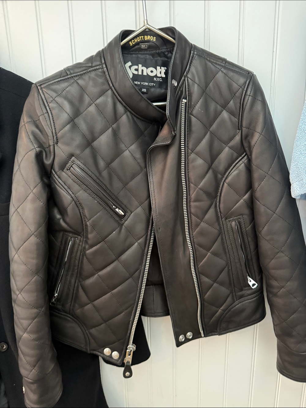 Schott NYC Women's Quilted Leather Moto Jacket - black